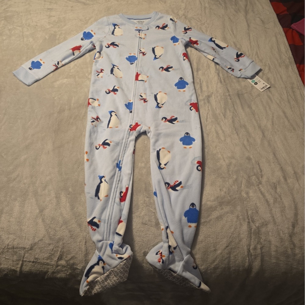 Carter's Toddler Boys Cute Penguin Cozy Soft Fleece Long Sleeve PJs Blue 4T